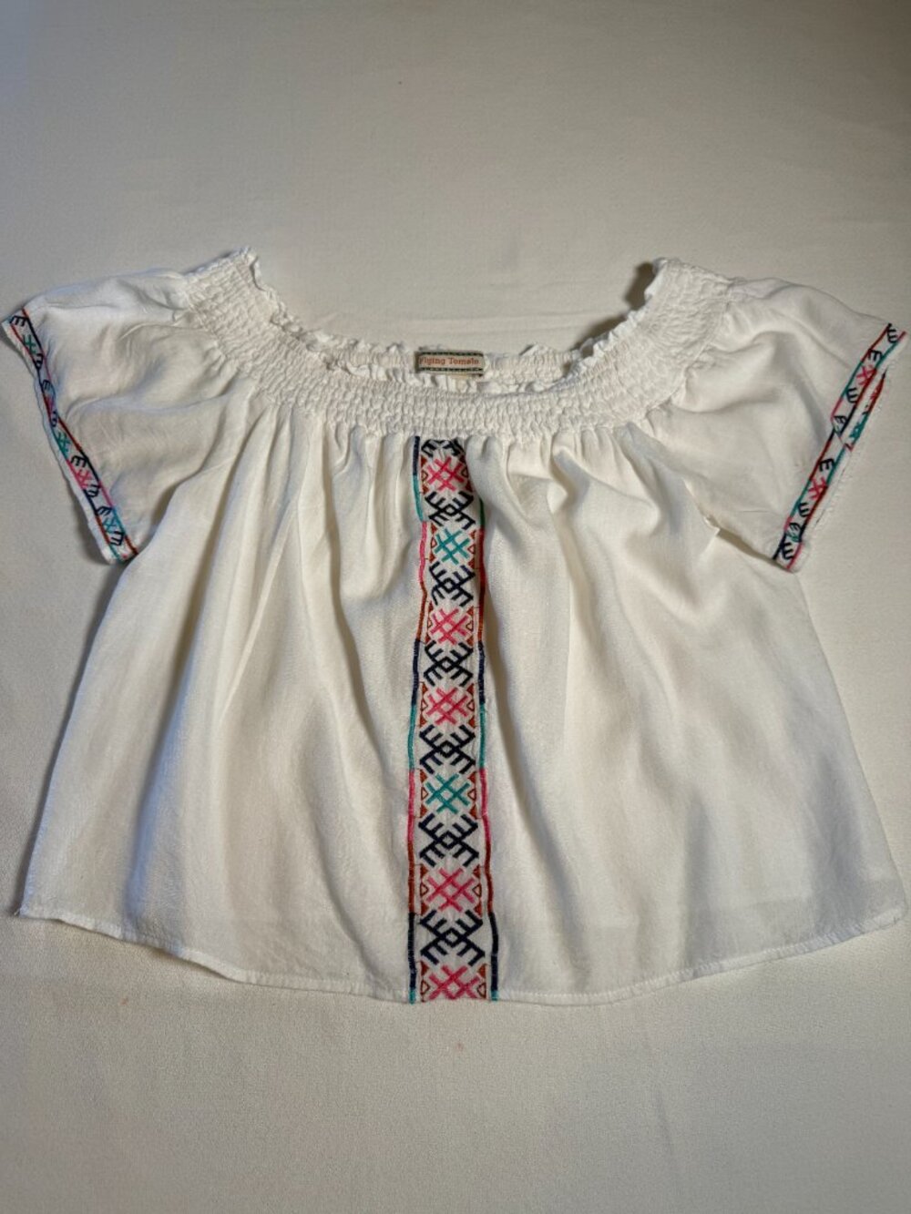 Flying Tomato Embroidered Peasant Top Size Juniors M Boho Mexican Short Sleeve - Picture 2 of 8